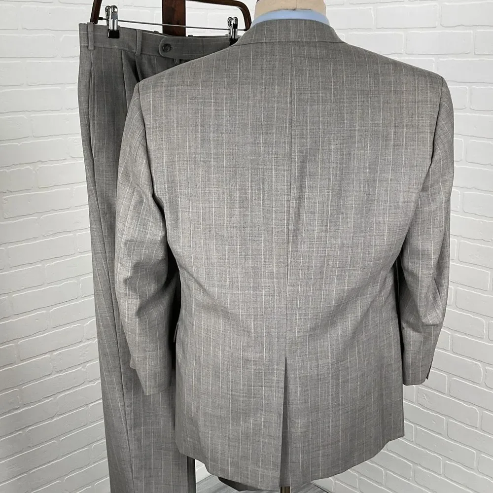 Corporate Image Tom James Suit Men 42 32Wx28L Gray White‎ Stripe Classic USA VTG